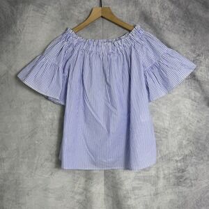 Kate Spade Striped Off The Shoulder Top Sz XS Blue White Cotton preppy nautical